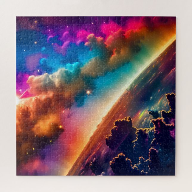 Cosmic Indigo Colourful Celestial Space Landscape Jigsaw Puzzle (Horizontal)