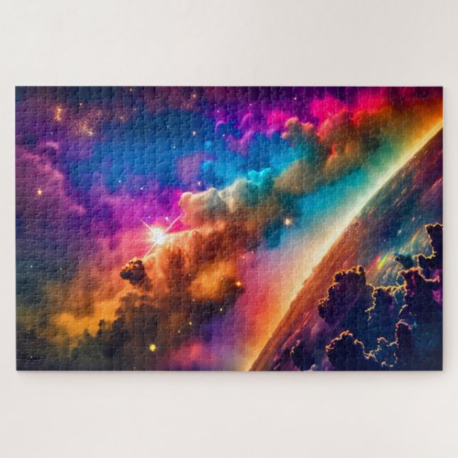 Cosmic Indigo Heavenly Celestial Over Earth Jigsaw Puzzle (Horizontal)