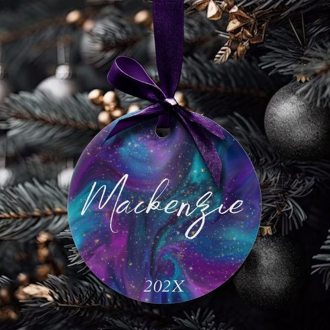 Cosmic Ink | Turquoise Blue Purple Galaxy Nebula Ceramic Ornament (Creator Uploaded)