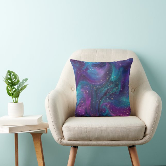 Cosmic Ink | Turquoise Blue Purple Galaxy Nebula Cushion (Chair)