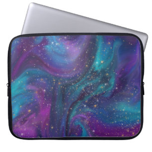 Cosmic Ink   Turquoise Blue Purple Galaxy Nebula Laptop Sleeve