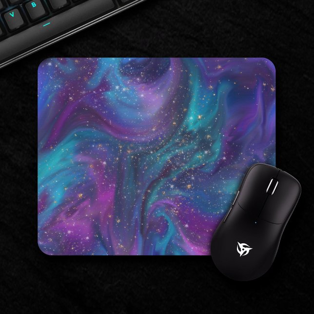 Cosmic Ink | Turquoise Blue Purple Galaxy Nebula Mouse Pad (Creator Uploaded)