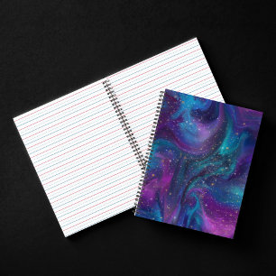 Cosmic Ink   Turquoise Blue Purple Galaxy Nebula Notebook