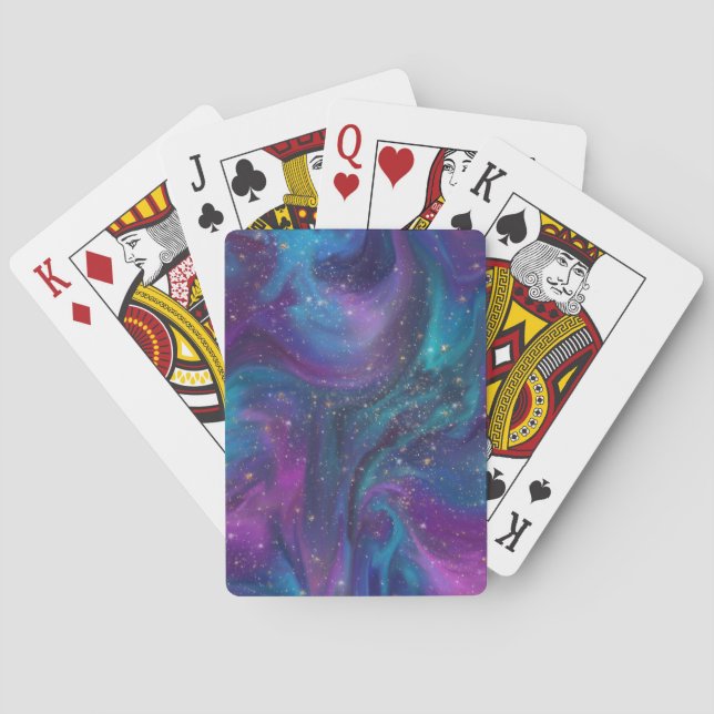 Cosmic Ink | Turquoise Blue Purple Galaxy Nebula Playing Cards (Back)
