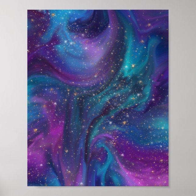 Cosmic Ink | Turquoise Blue Purple Galaxy Nebula Poster (Front)