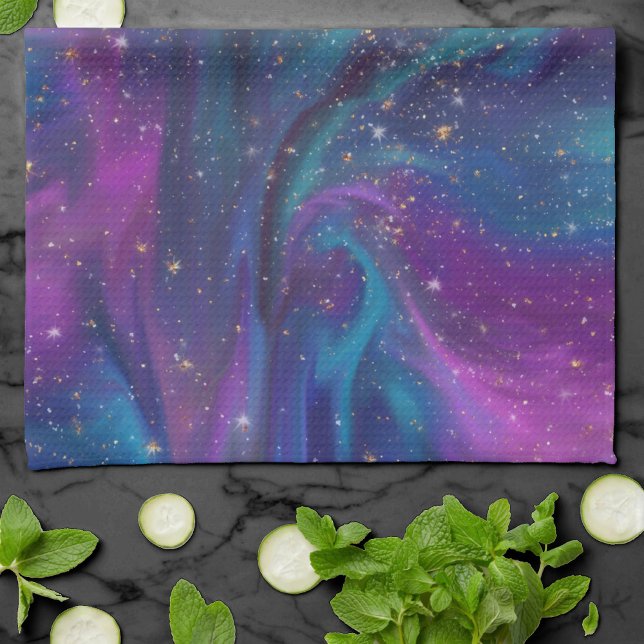 Cosmic Ink | Turquoise Blue Purple Galaxy Nebula Tea Towel (Creator Uploaded)
