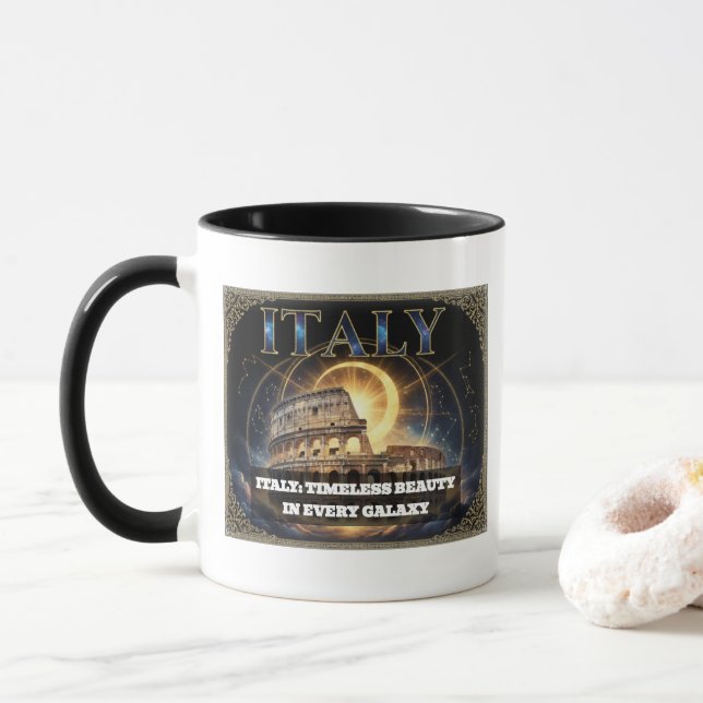Cosmic Italy Roman Colosseum Celestial Art Mug (With Donut)