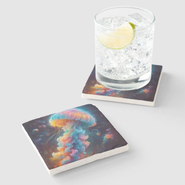 Cosmic Jellyfish Artwork Stone Coaster (Side)