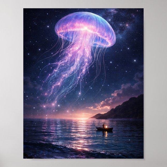 Cosmic Jellyfish Night Sky Poster (Front)