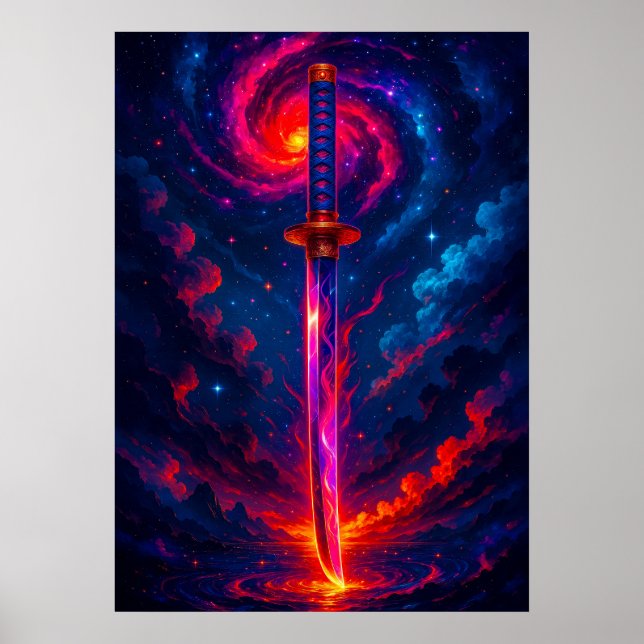 Cosmic Katana Sword with Galaxy Energy Fantasy Poster (Front)