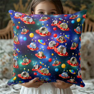 Cosmic Kittens in Alien Spaceship UFO Sci-fi Scene Cushion