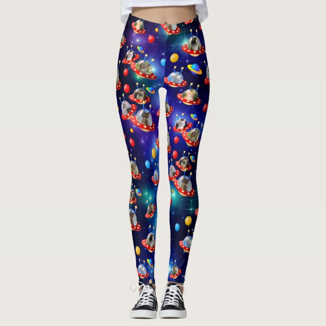 Cosmic Kittens in Alien Spaceship UFO Sci-fi Scene Leggings (Front)