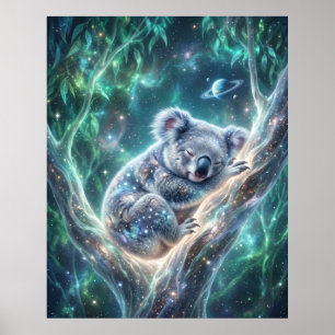 Cosmic Koala Eucalyptus Nebula Art Poster