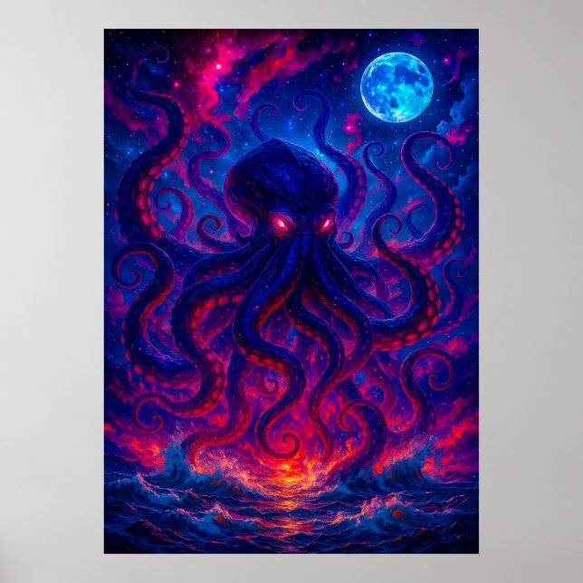 Cosmic Kraken Rising from the Ocean Fantasy Poster (Front)