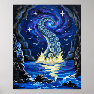 Cosmic Kraken Tentacle Ocean Art Poster