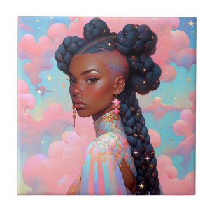 Cosmic Lady African American Fantasy Art Ceramic Tile