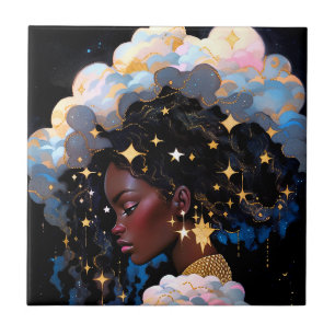 Cosmic Lady African American Fantasy Art Ceramic Tile