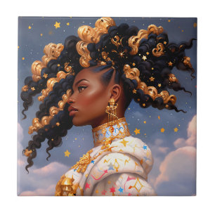 Cosmic Lady African American Fantasy Art Ceramic Tile