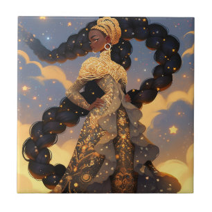 Cosmic Lady African American Fantasy Art Ceramic Tile