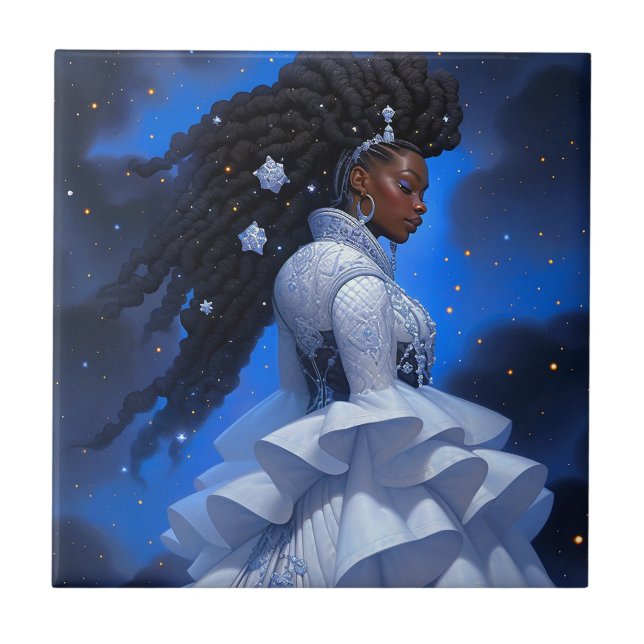 Cosmic Lady African American Fantasy Art Ceramic Tile (Front)