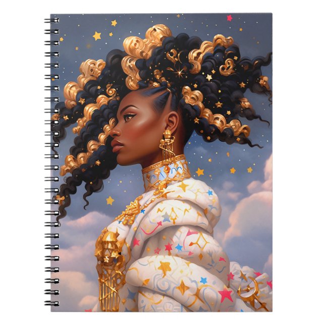 Cosmic Lady African American Fantasy Art Notebook (Front)