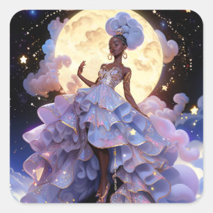 Cosmic Lady African American Fantasy Art Square Sticker