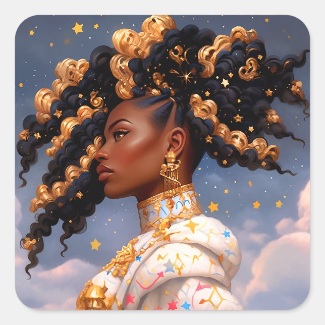 Cosmic Lady African American Fantasy Art Square Sticker (Front)