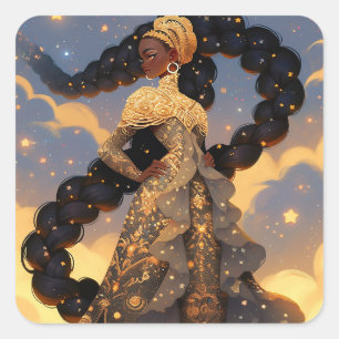 Cosmic Lady African American Fantasy Art Square Sticker