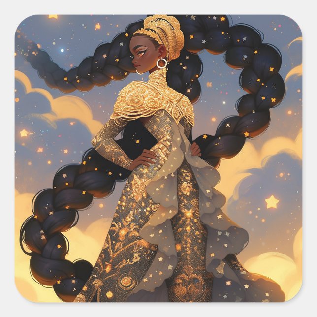 Cosmic Lady African American Fantasy Art Square Sticker (Front)