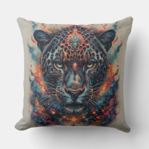 Cosmic Leopard Portrait With Mystical Effect Cushion