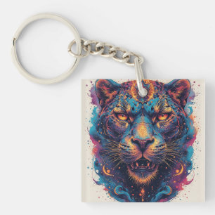 Cosmic Leopard Portrait With Mystical Effect Key Ring