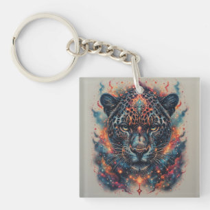 Cosmic Leopard Portrait With Mystical Effect Key Ring