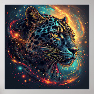 Cosmic Leopard Portrait With Mystical Effect Poster