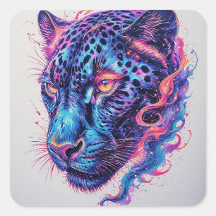 Cosmic Leopard Portrait With Mystical Effect Square Sticker