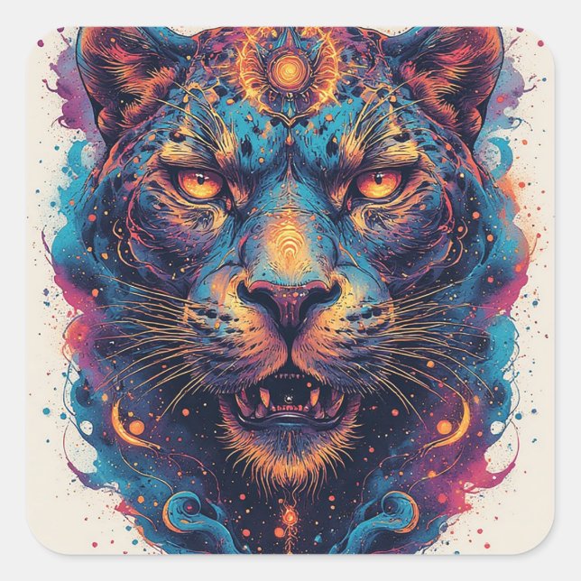 Cosmic Leopard Portrait With Mystical Effect Square Sticker (Front)