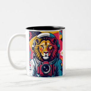 Cosmic Lion Astronaut Mug Bold Space Art Coffee