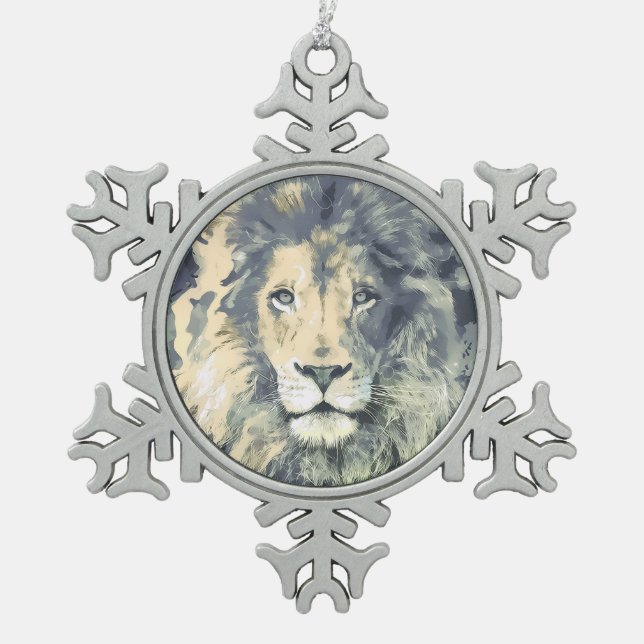 COSMIC LION KING | Pewter Snowflake Ornament (Front)