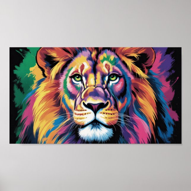 Cosmic Lion King - Psychedelic Wildlife Masterpiec Poster (Front)