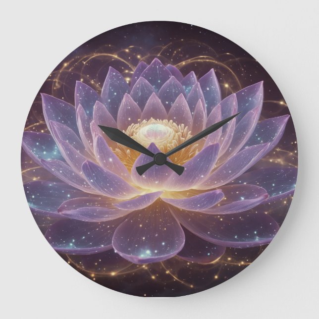 Cosmic Lotus: A Starlit Glimmer Large Clock (Front)