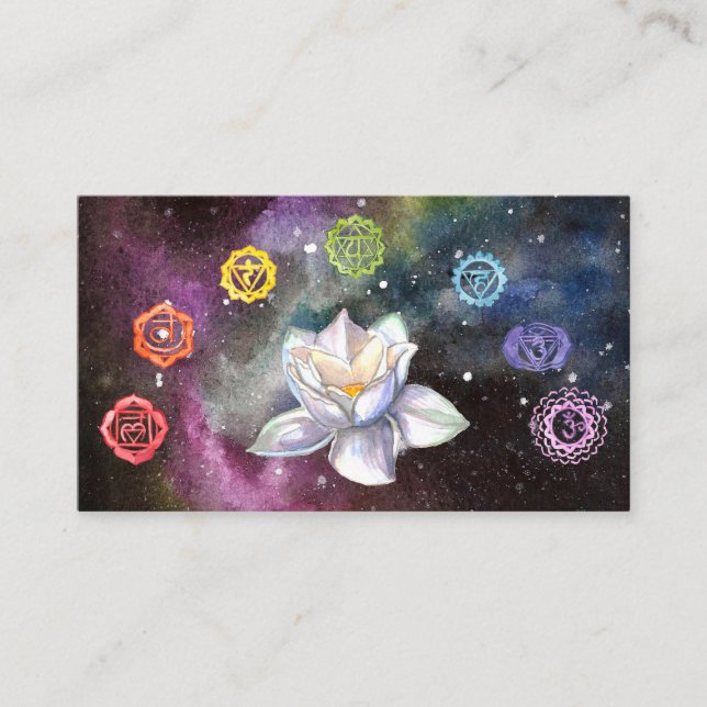*~* Cosmic Lotus Celestial Chakra Symbols Cosmos Business Card (Front)
