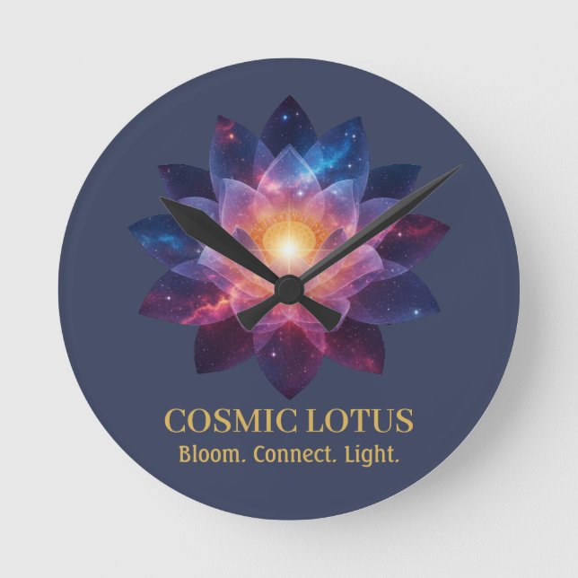 Cosmic Lotus Flower | Galaxy Bloom Energy Round Clock (Front)