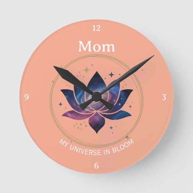Cosmic Lotus Flower Mom Bloom Round Clock (Front)