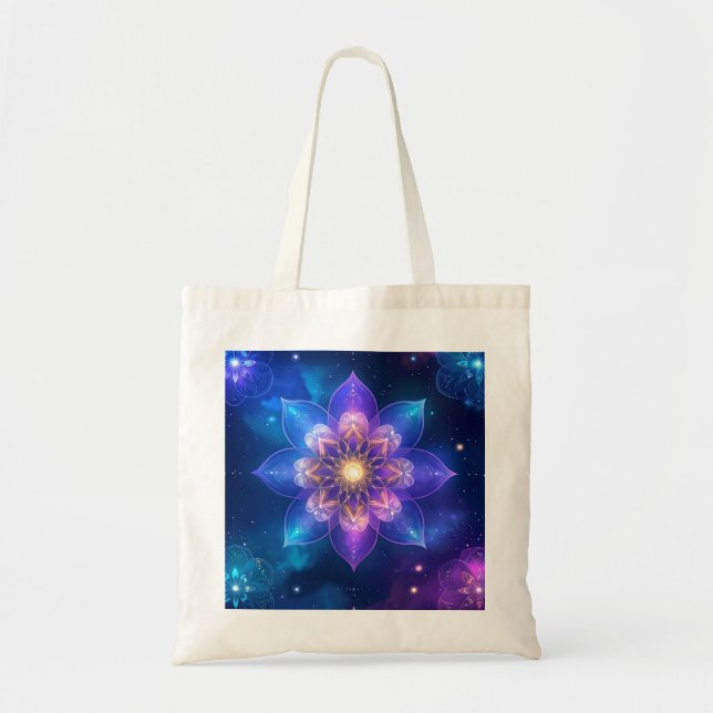 Cosmic Lotus Glow Tote Bag (Front)
