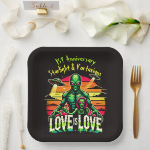 Cosmic Love Between Two Aliens Paper Plate