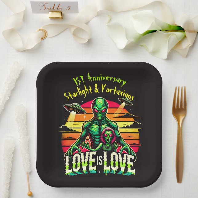 Cosmic Love Between Two Aliens Paper Plate (Wedding)