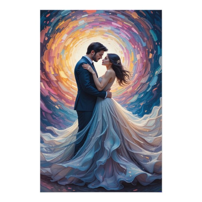 Cosmic Love Embrace Vibrant Couple Art Photo Print (Front)