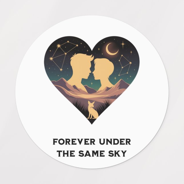 Cosmic Love Story Heart with Lovers and Fox Art (Design 1)