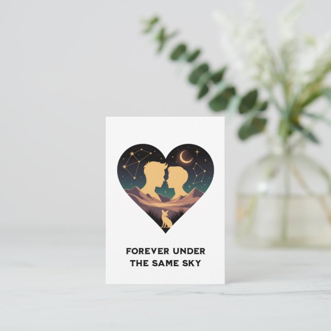 Cosmic Love Story Heart with Lovers and Fox Art Card (Standing Front)