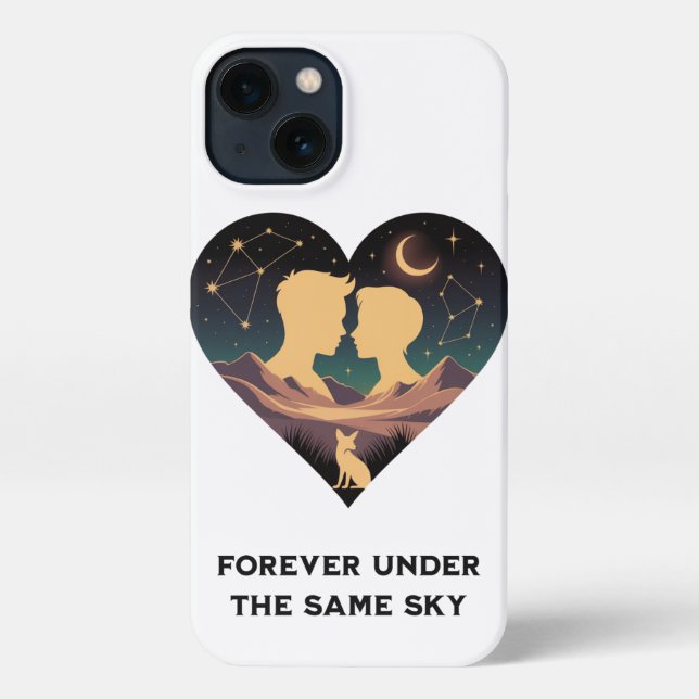 Cosmic Love Story Heart with Lovers and Fox Art iPhone Case (Back)