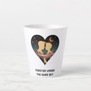 Cosmic Love Story Heart with Lovers and Fox Art Latte Mug